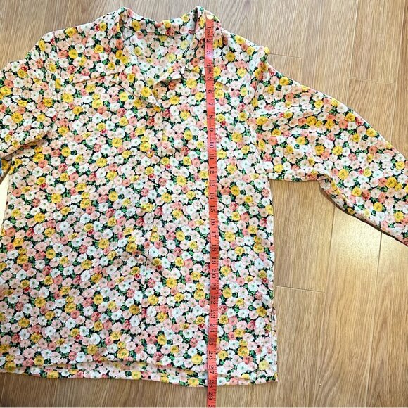 Vintage Floral Long Sleeve Button-Up Blouse Yellow - Picture 10 of 10